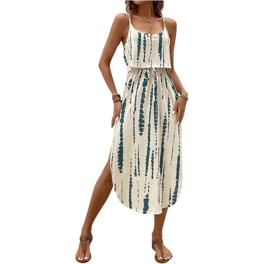 Women's Tie Dye Spaghetti Strap Cami Dress Midi Sleeveless Night Out - Picture 1 of 6